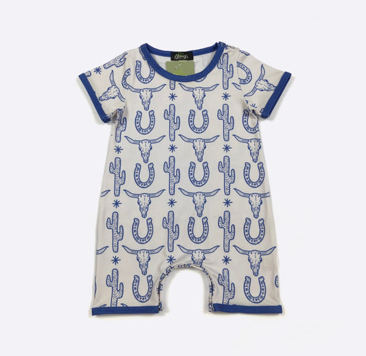 Steer Horns & Horseshoes Romper | Blue