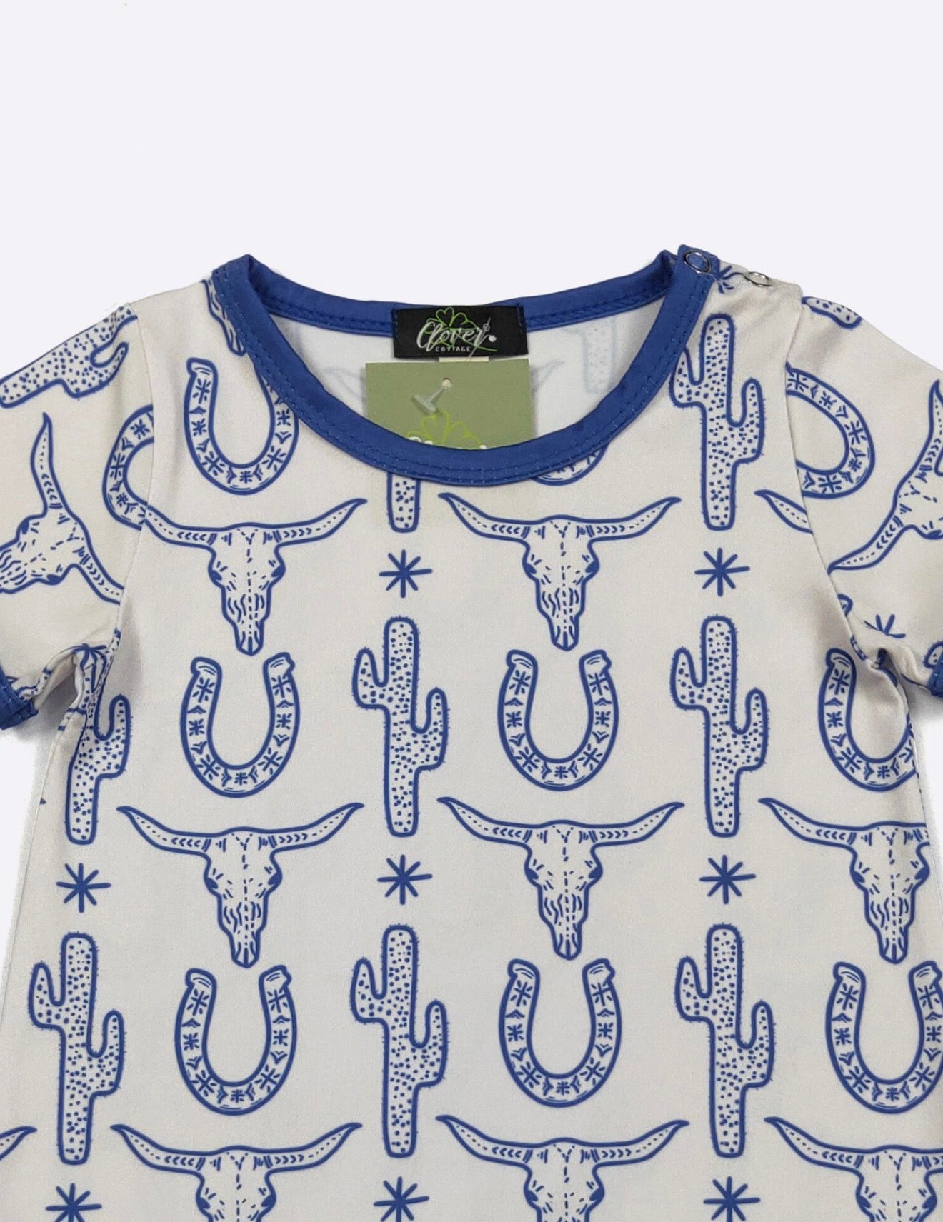 Steer Horns & Horseshoes Romper | Blue