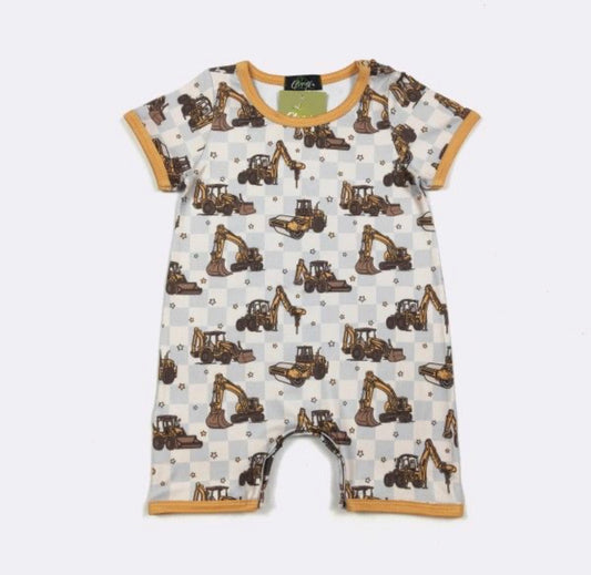 Construction Check Boy Romper