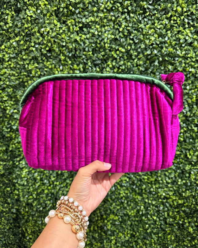 Large Velvet Zipper Pouch | Magenta