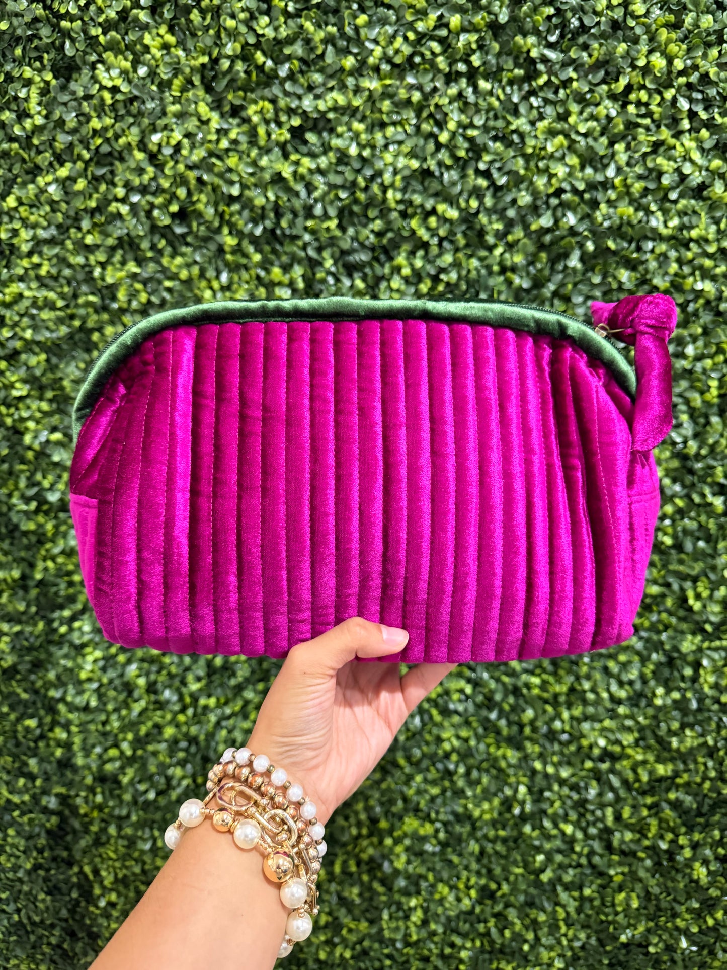 Large Velvet Zipper Pouch | Magenta