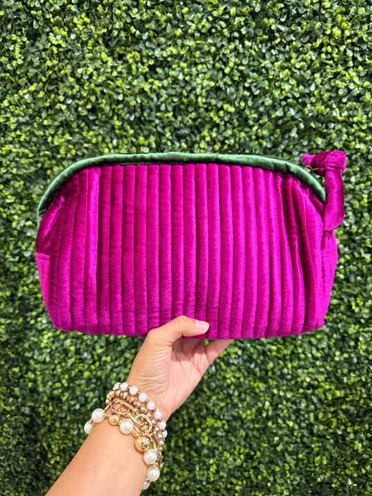 Large Velvet Zipper Pouch | Magenta