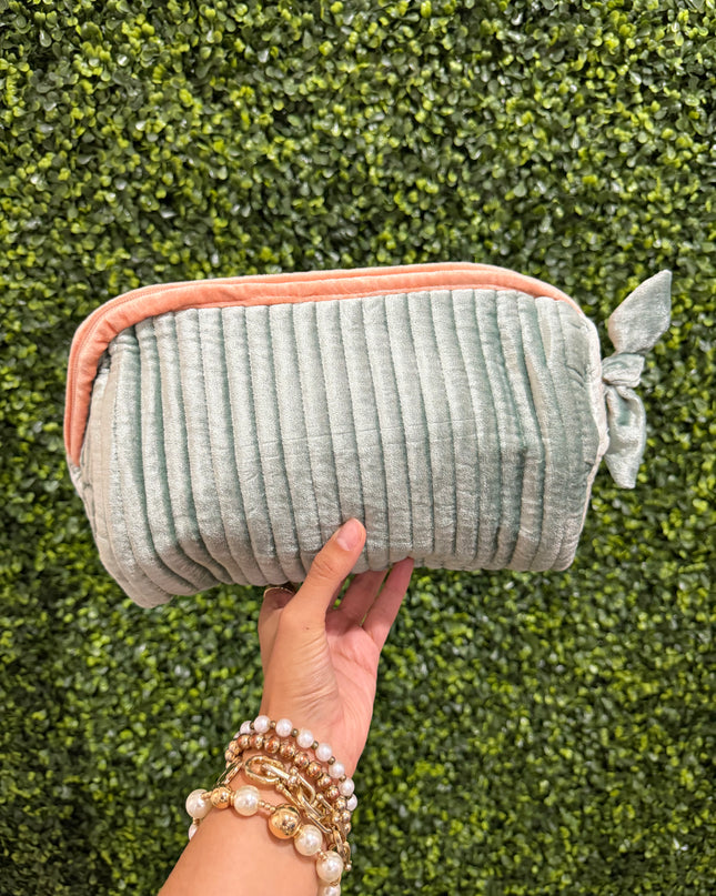 Large Velvet Zipper Pouch | Dusty Blue