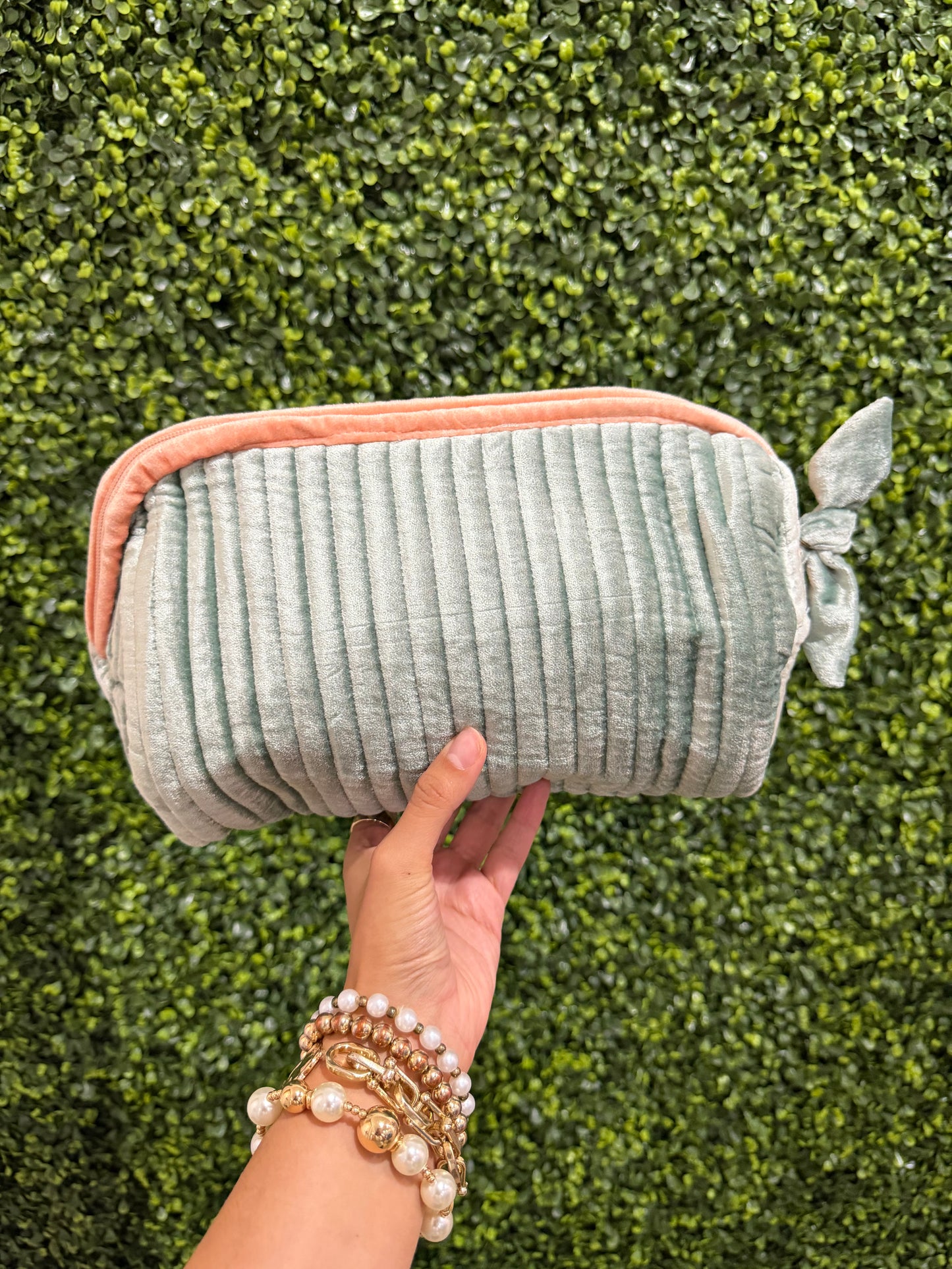 Large Velvet Zipper Pouch | Dusty Blue