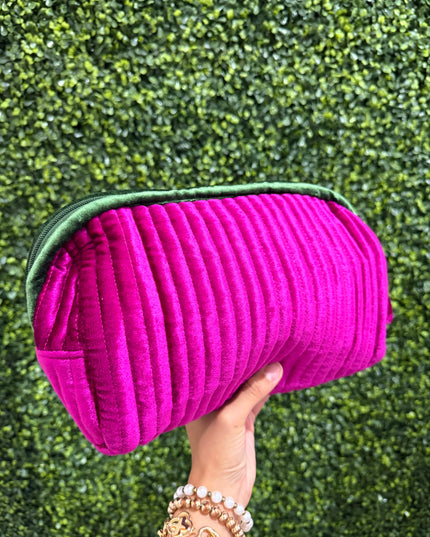 Large Velvet Zipper Pouch | Magenta
