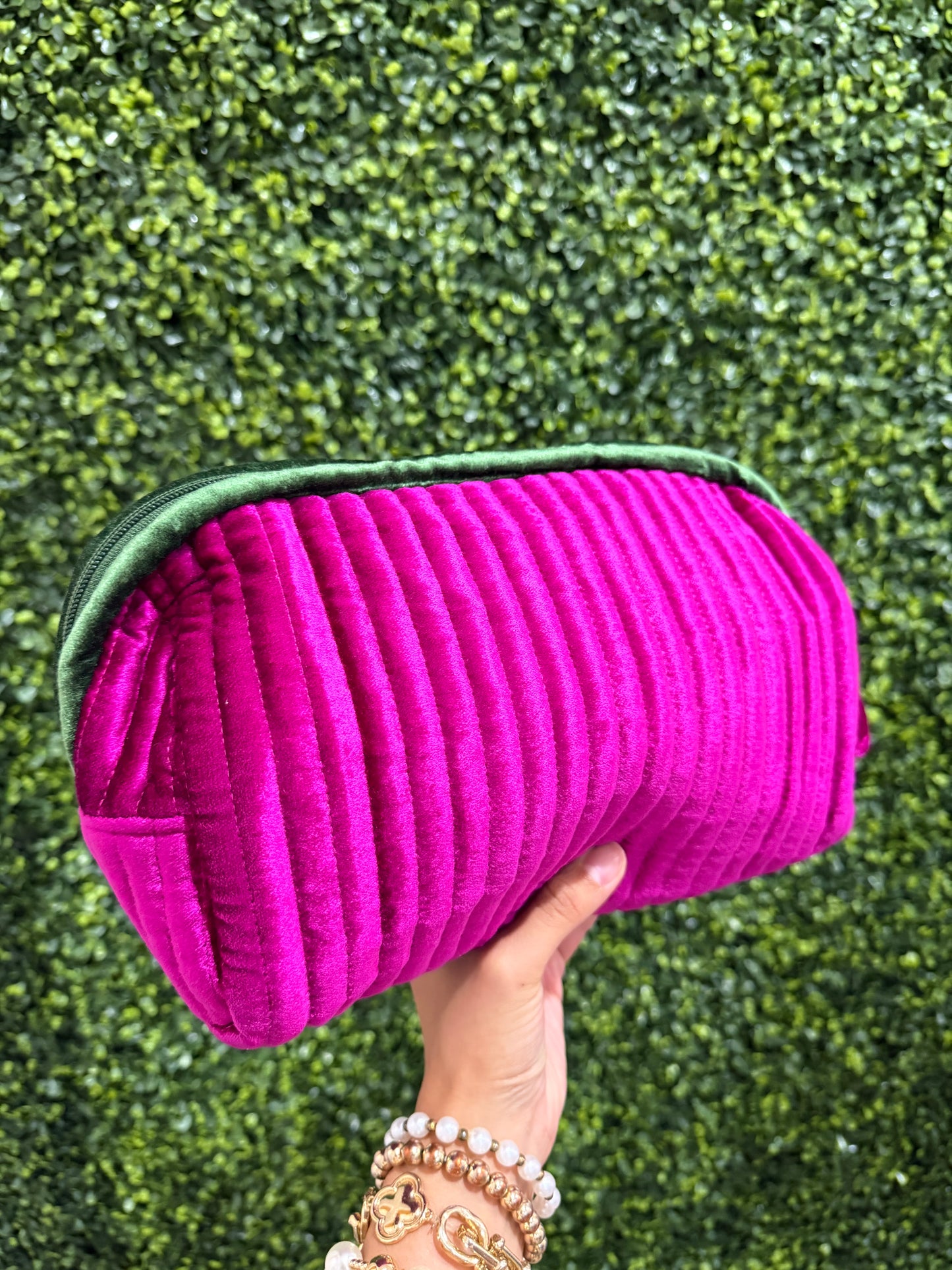 Large Velvet Zipper Pouch | Magenta