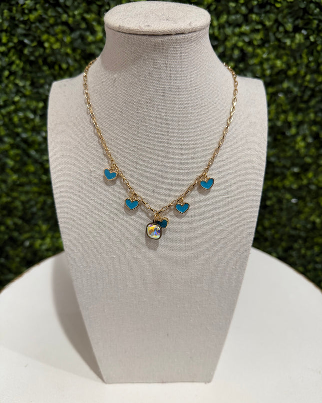Mini Turquoise Hearts Charm Necklace