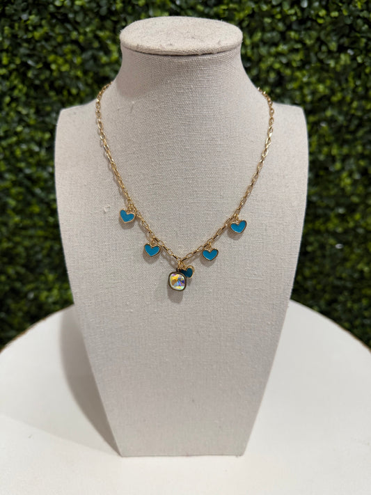 Mini Turquoise Hearts Charm Necklace