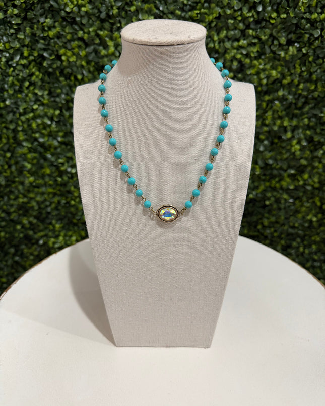 Mini Oval Rhinestone Pendant Necklace