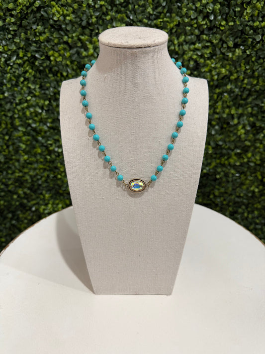 Mini Oval Rhinestone Pendant Necklace