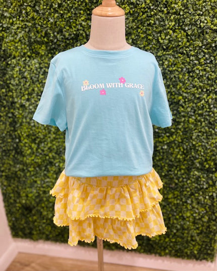 Smocked Waistband Checkered Print Skort | Yellow