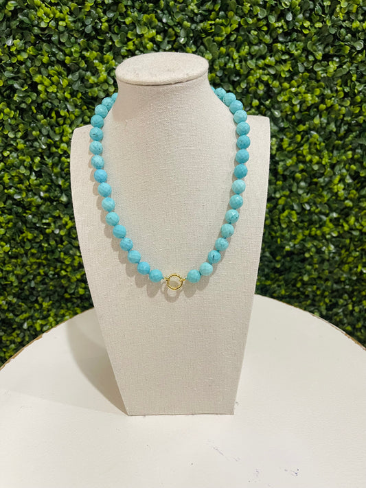 Turquoise Beaded Magnetic Clasp Charm Necklace
