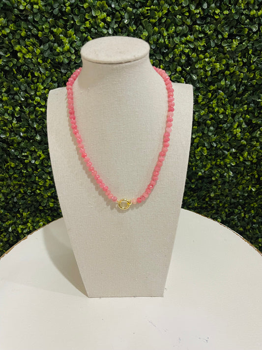 Mini Beads Magnetic Clasp Charm Necklace | Coral