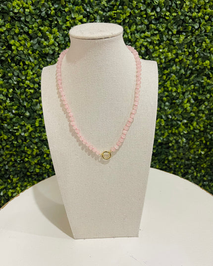 Mini Beads Magnetic Clasp Charm Necklace | Light Pink