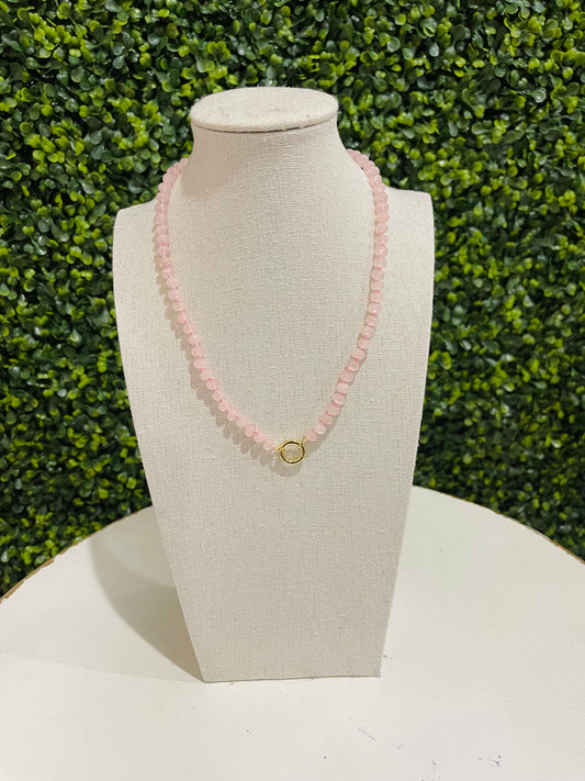 Mini Beads Magnetic Clasp Charm Necklace | Light Pink