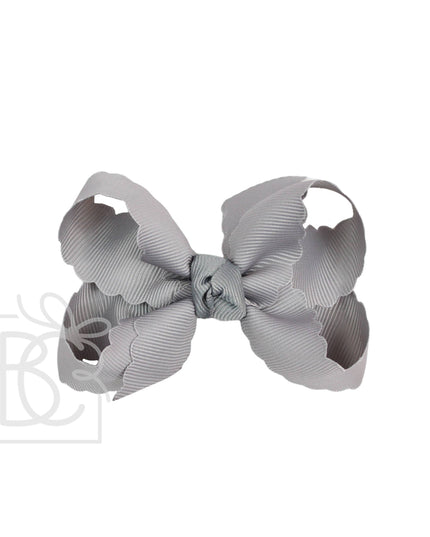 SCALLOPED EDGE BOW: Antique White / 3.5" Medium - 1.5" Ribbon on Alligator Clip