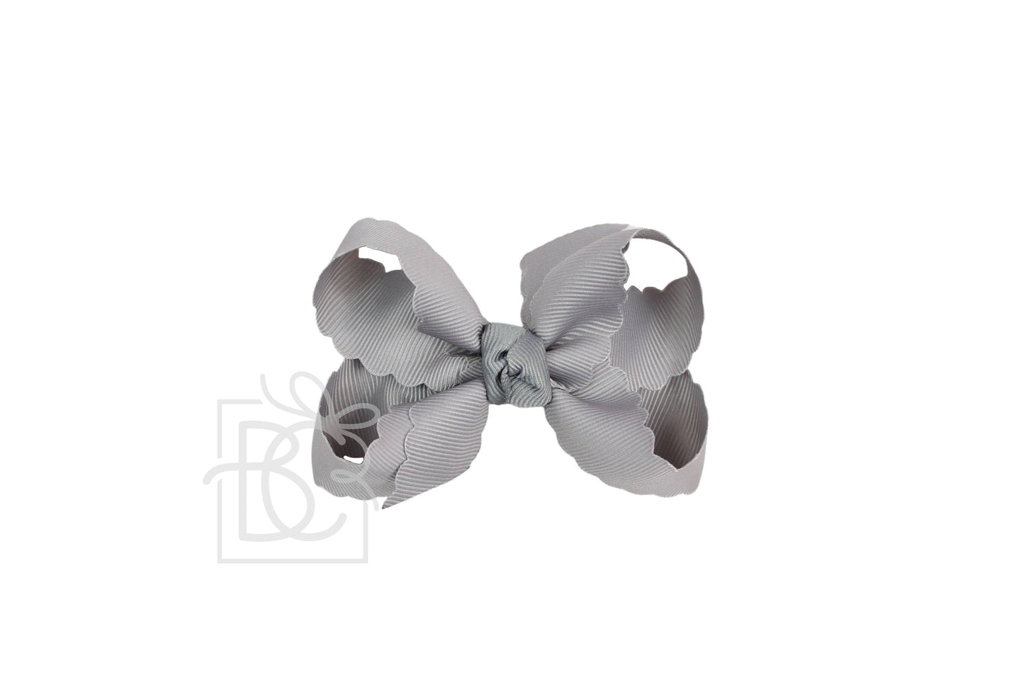 SCALLOPED EDGE BOW: Antique White / 3.5" Medium - 1.5" Ribbon on Alligator Clip