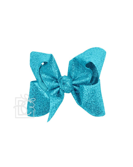 GLITTER METALLIC BOW ON CLIP: 6.5" Jumbo - 2.5" Ribbon on Lg. Alligator Clip / ROYAL BLUE