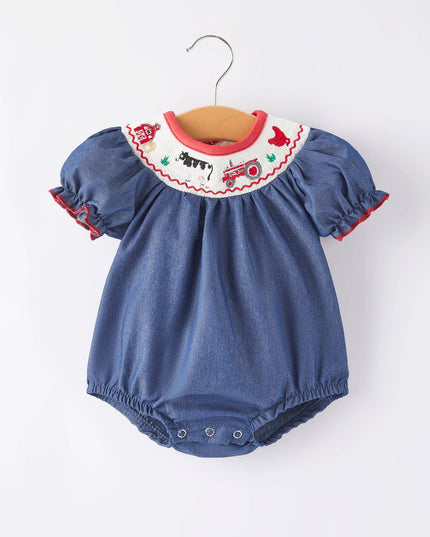 Girls Farm Smocking Embroidered Blue Dress: 12M