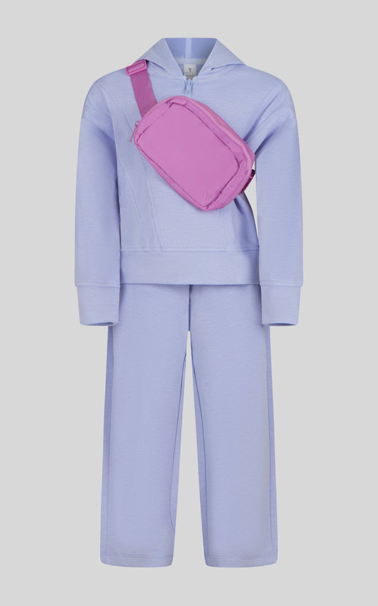 Half Zip Hoodie, Wide Leg Pant + Belt Bag  Set | Lavender + Muave