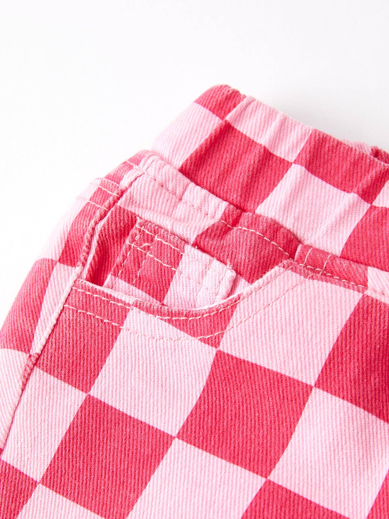 Pink Checkered Flare Jeans