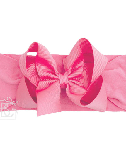 Classic Grosgrain Bow on Stretchy Hose Headband | Pink 4.5"