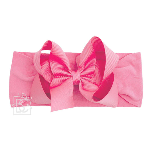 Classic Grosgrain Bow on Stretchy Hose Headband | Pink 4.5"