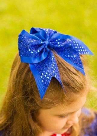 Sequin Cheer Hair Bows: Royal Blue