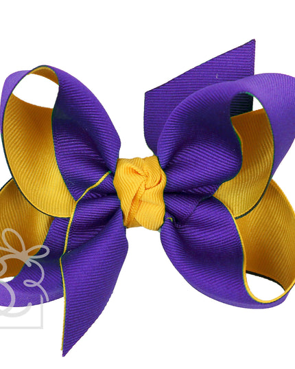 Layered Grosgrain Bow (Purple & Yellow Gold): 5.5" Huge