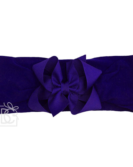 WIDE PANTYHOSE HEADBAND W/CLASSIC GROSGRAIN BOW: BLACK / 3+ Months / 4.5" Large