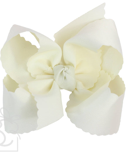 SCALLOPED EDGE BOW: Antique White / 5.5" Extra Large - 2.25" Ribbon on Alligator Clip