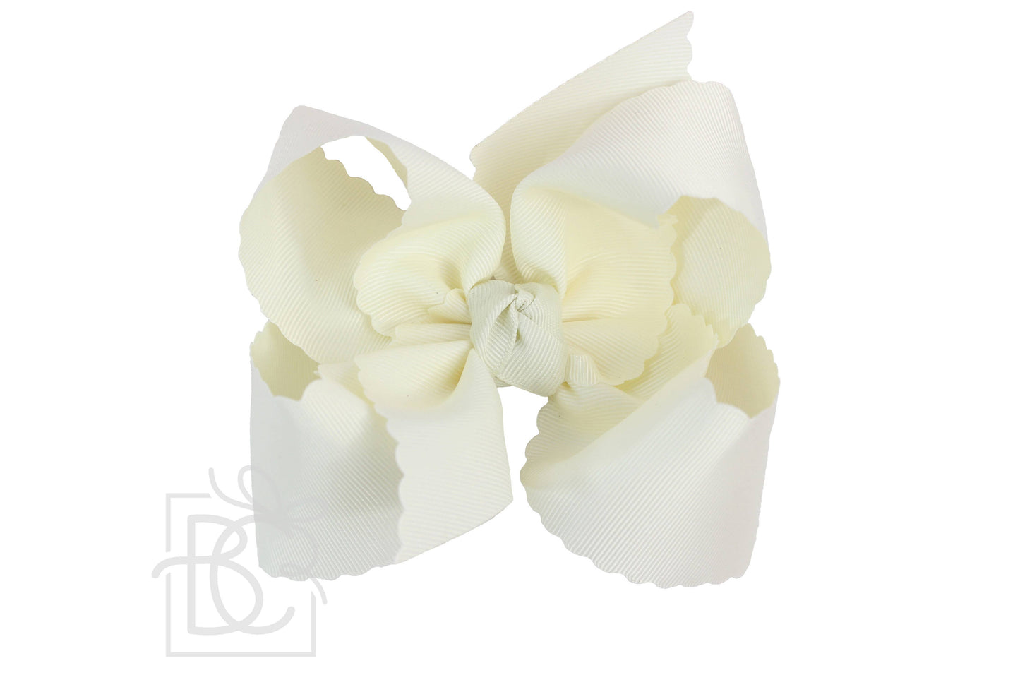 SCALLOPED EDGE BOW: Antique White / 5.5" Extra Large - 2.25" Ribbon on Alligator Clip