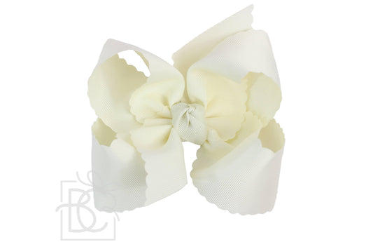 SCALLOPED EDGE BOW: Antique White / 5.5" Extra Large - 2.25" Ribbon on Alligator Clip