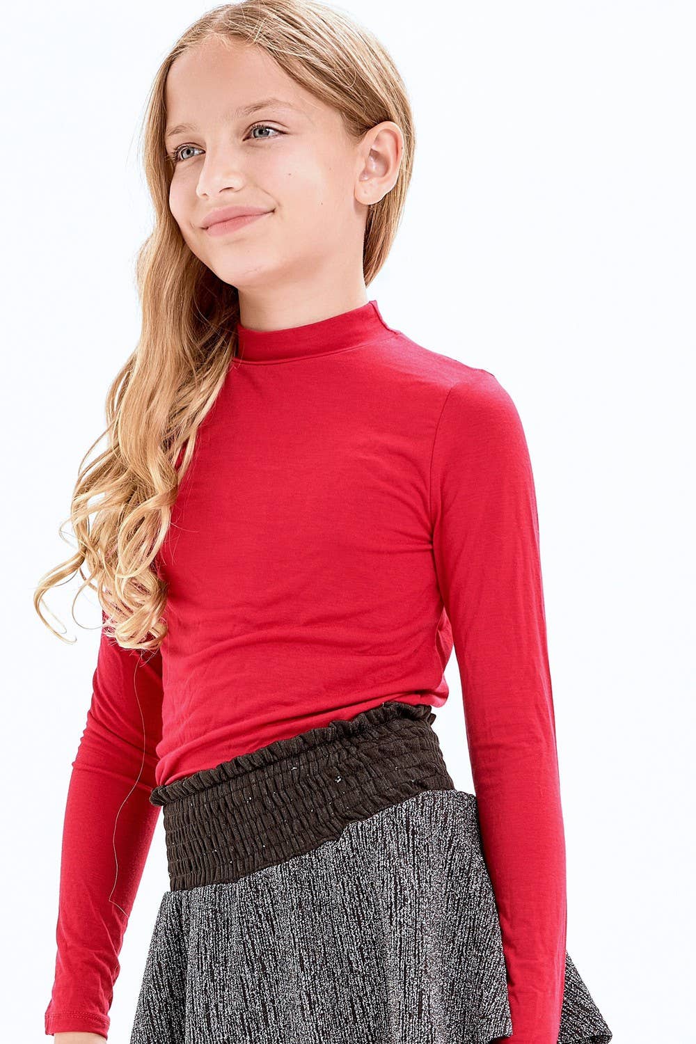 Mock Neck Long Sleeve Modal Knit Top | Red
