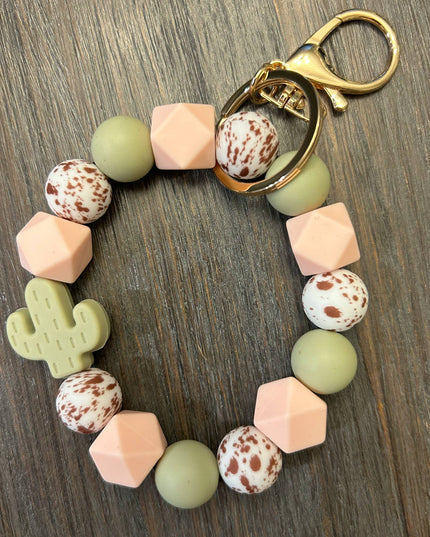 Cactus Silicone Beaded Keychain