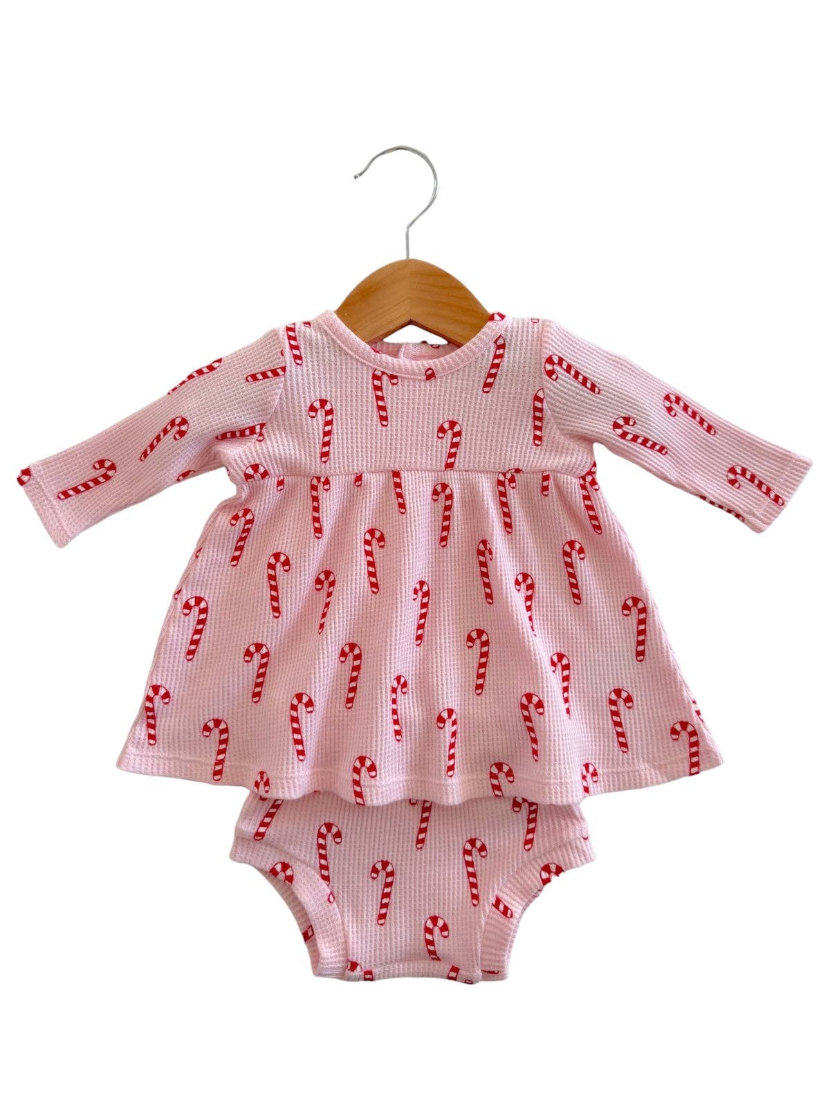 Organic Waffle Simple Dress & Bloomer, Pink Candy Cane