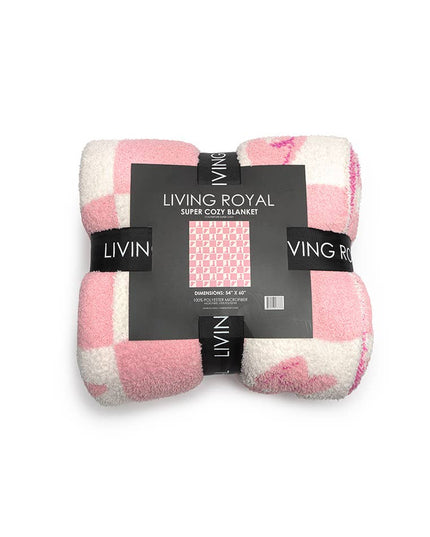 Throw Blanket - Checkered w/ Western Cowgirl - Pink & White