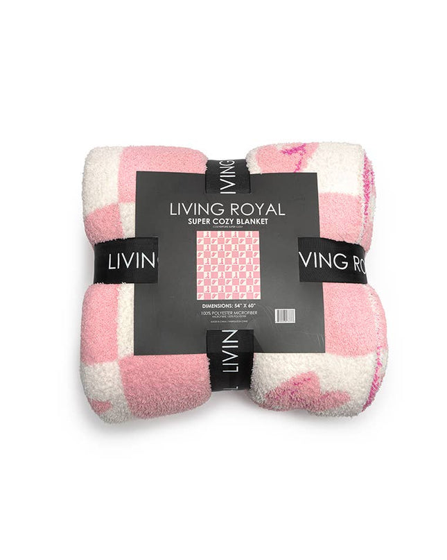 Throw Blanket - Checkered w/ Western Cowgirl - Pink & White