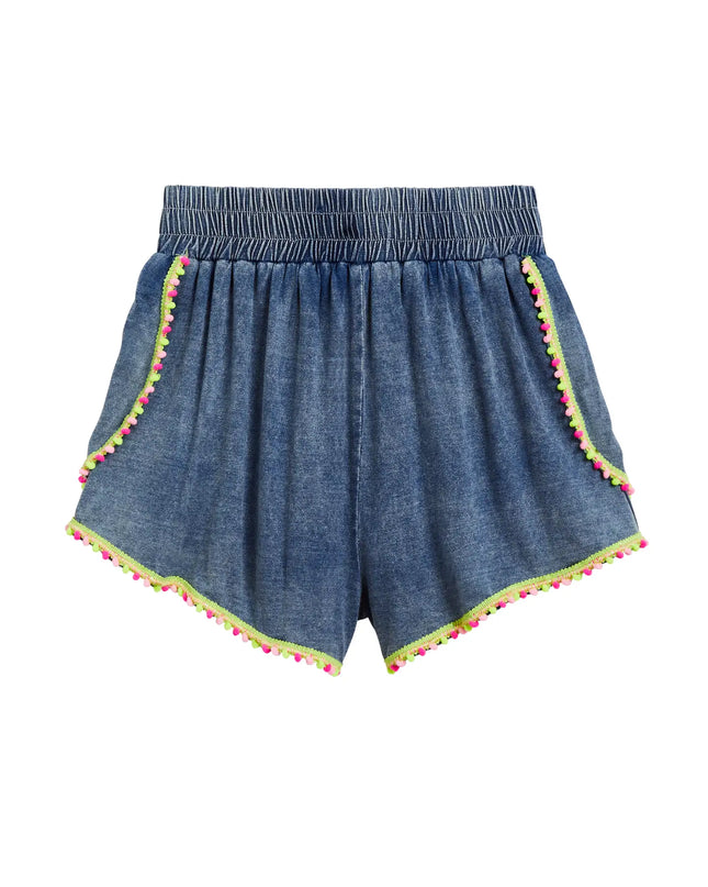 Neon Pom Pom Dolphin Denim Shorts
