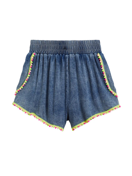 Neon Pom Pom Dolphin Denim Shorts
