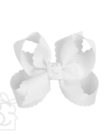 SCALLOPED EDGE BOW: Antique White / 5.5" Extra Large - 2.25" Ribbon on Alligator Clip