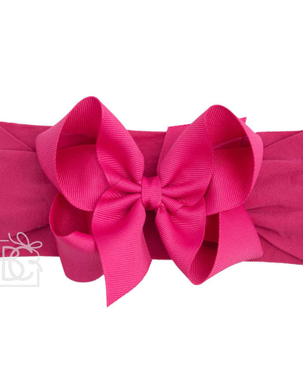 Classic Grosgrain Bow on Stretchy Hose Headband | Fuchsia 4.5"
