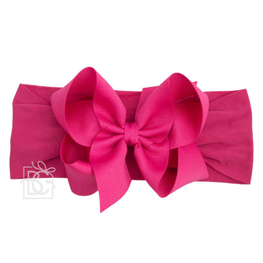 Classic Grosgrain Bow on Stretchy Hose Headband | Fuchsia 4.5"