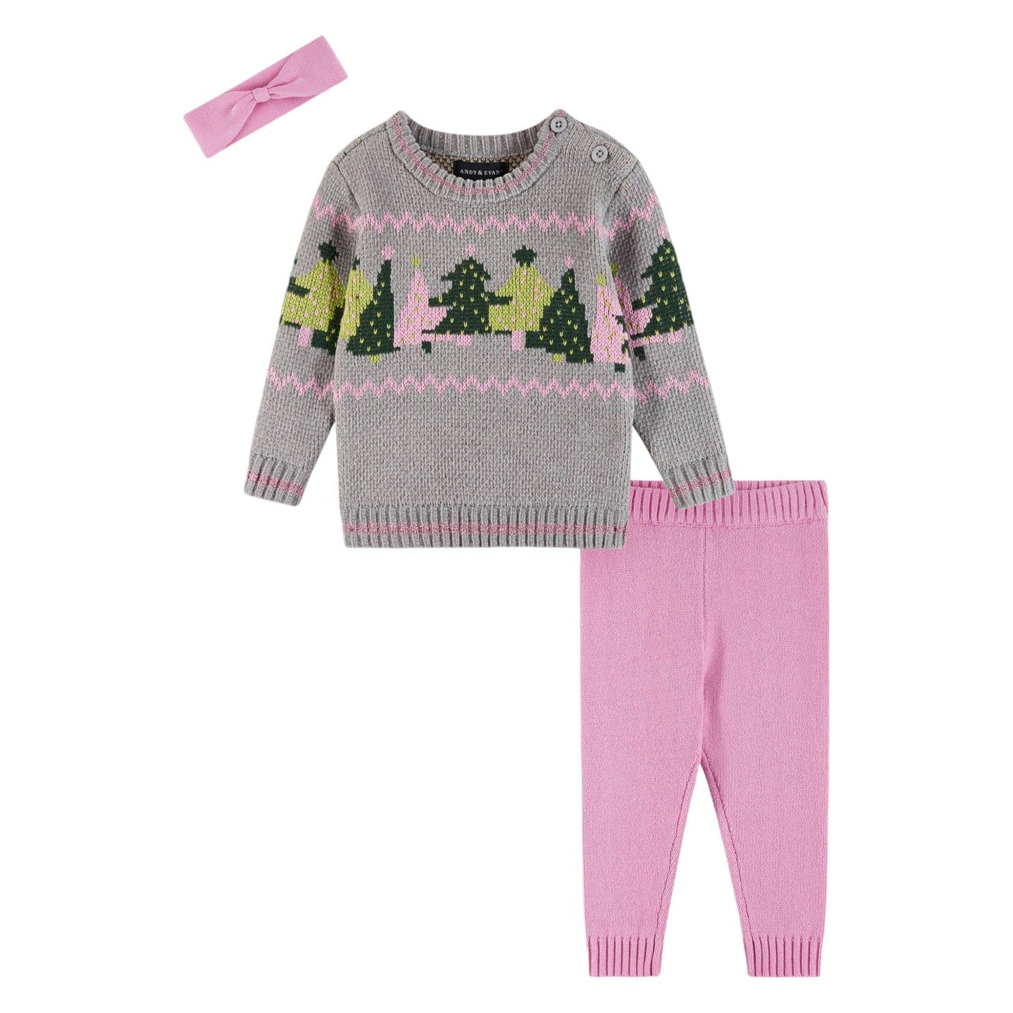 Infant Chenille Sweater & Knit Pant Set + Headband