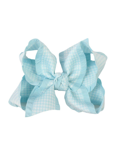 4.5” Double Ruffle Houndstooth Bow | Light Blue