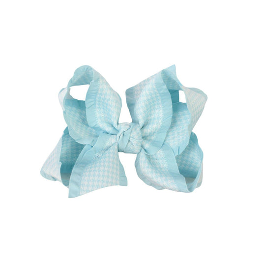 4.5” Double Ruffle Houndstooth Bow | Light Blue