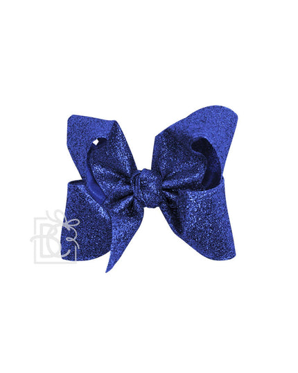 GLITTER METALLIC BOW ON CLIP: 6.5" Jumbo - 2.5" Ribbon on Lg. Alligator Clip / ROYAL BLUE