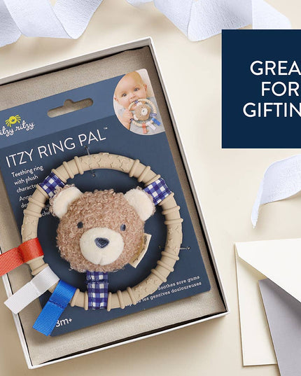 Itzy Ring Pal™ - Teething Ring with Plush Character: Taupe Bear