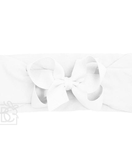 WIDE PANTYHOSE HEADBAND W/CLASSIC GROSGRAIN BOW: AQUAMARINE / 3+ Months / 4.5" Large