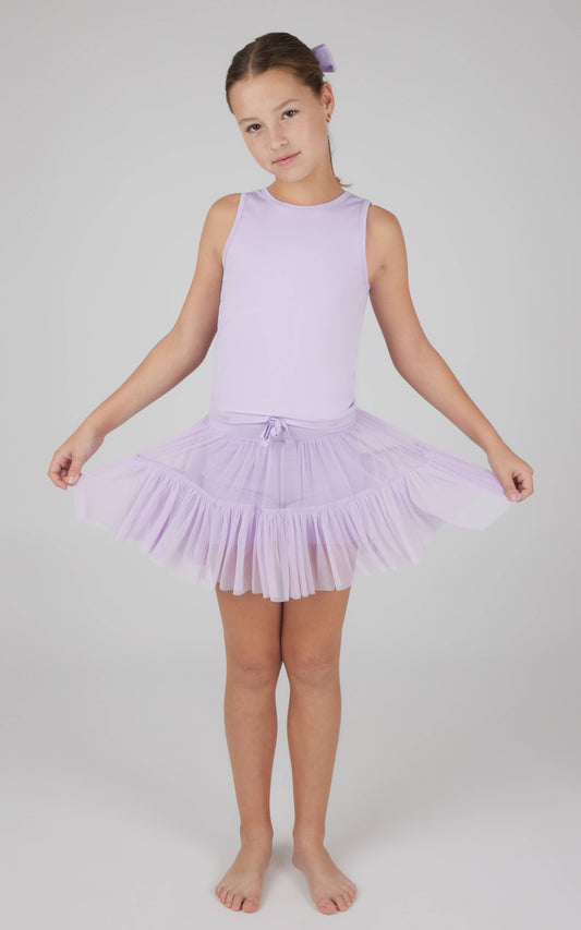 Tank + Mesh Jersey Ruffle Skort + Scrunchie Set | Pastel Lilac